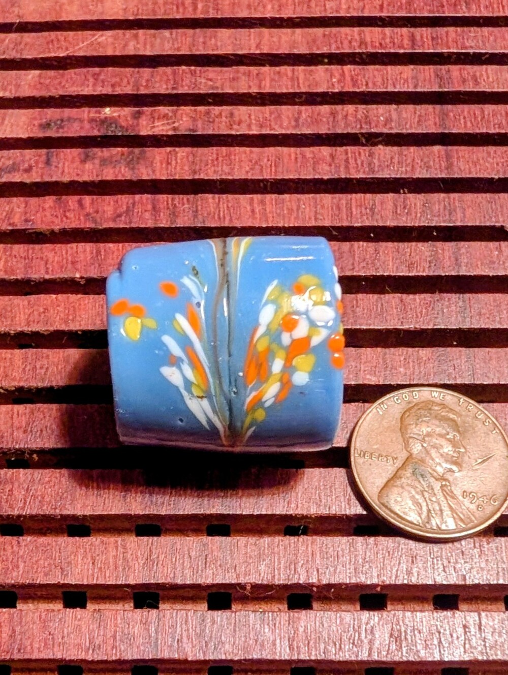 Blue Floral Glass Macrame Bead Accent for Home Art